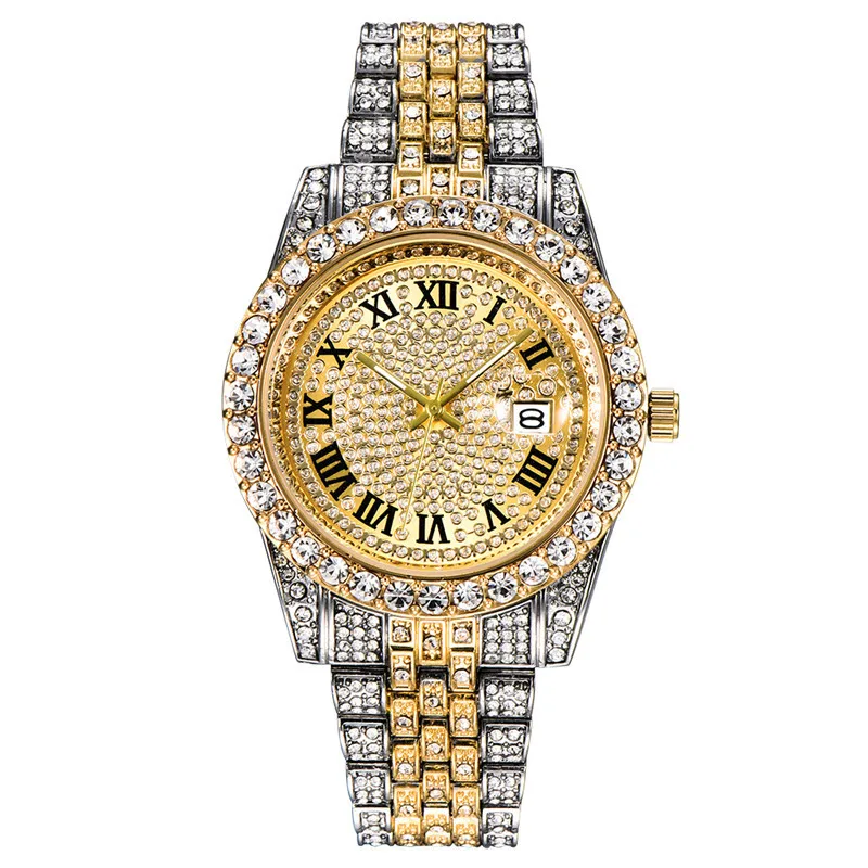 

2021 Fashion Iced Out Watch Men Diamond Steel Hip Hop Mens Watches Top Brand Luxury Gold Clock reloj hombre relogio masculino