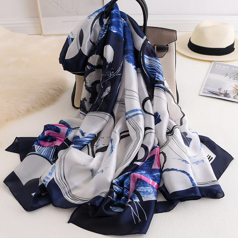 

Women silk scarf 2020 luxury brand print beach shawls lady wraps foulard pashmina hijab Bufanda scarves stole