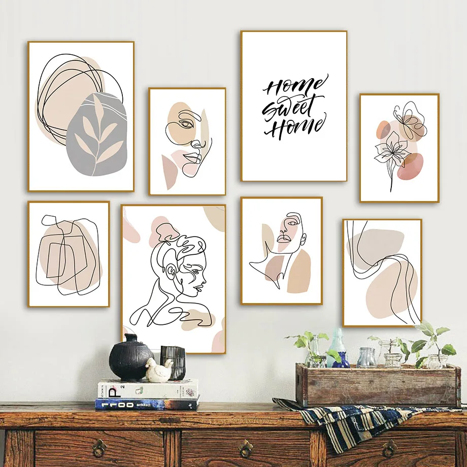 

Abstract Line Girl Geometric Curve Flower Wall Art Canvas Painting Nordic Posters And Prints Wall Pictures For Living Room Decor