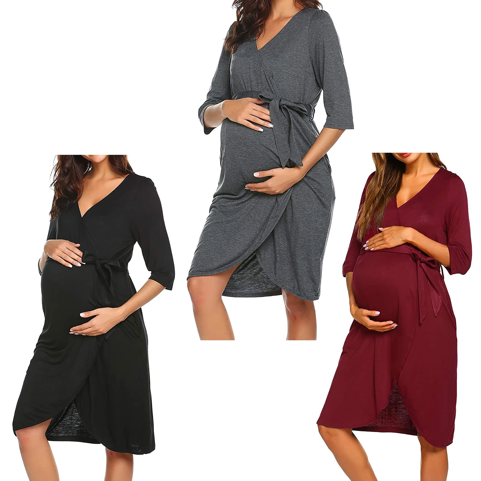 

Maternity Robe Pajamas Sleepwear V-neck Pregnancy Nursing Nightwear Nightgowns For Pregnant Women Breastfeeding Nightdress