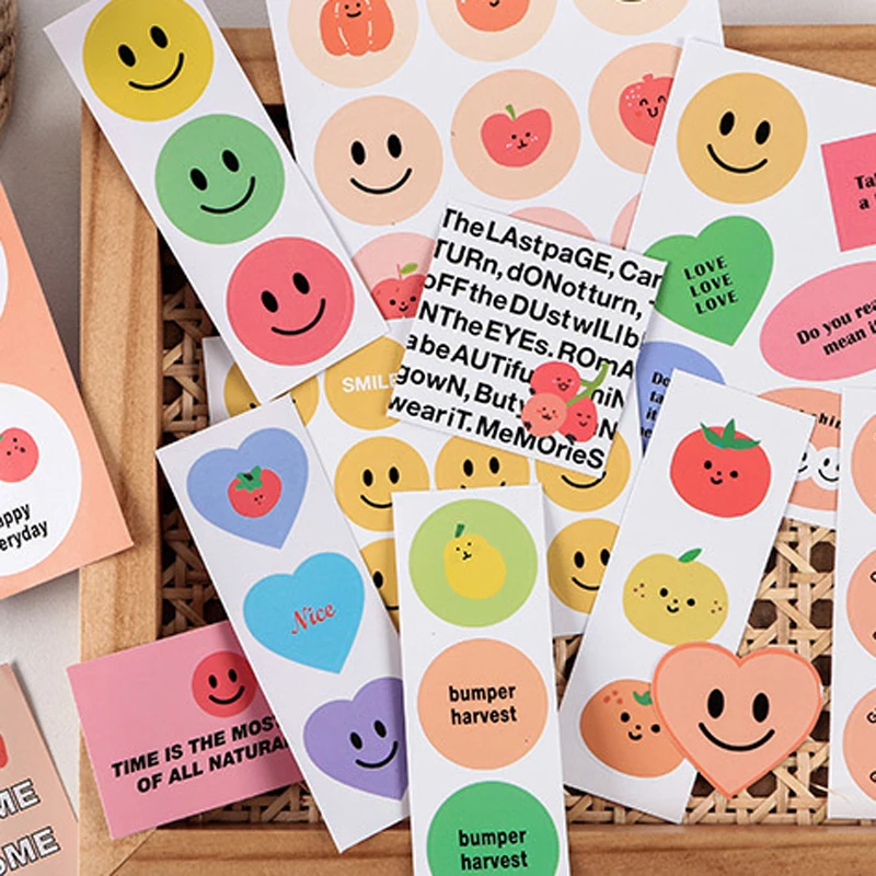 15Sheets Hello Smiley Mini Stationery Sticker Scrapbooking Seal Kawaii DIY Diary Journal Decorative Adhesive Paper Supplies | Канцтовары