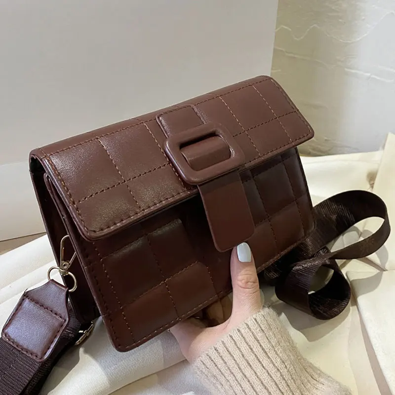 

Fashion New Handbags For Women 2021 Pu Leather Small Square Shoulder Bag Wide Strap Female Crossbody Bag High Quality Purse