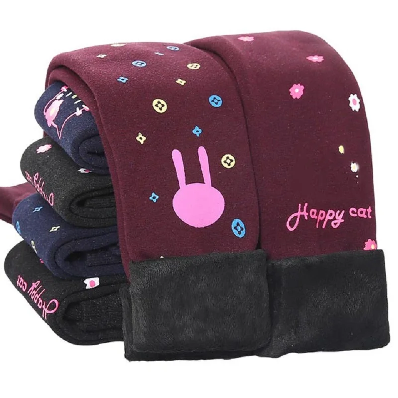 Осенне зимние теплые леггинсы для девочек с мультяшным принтом Hello Cat брюки штаны