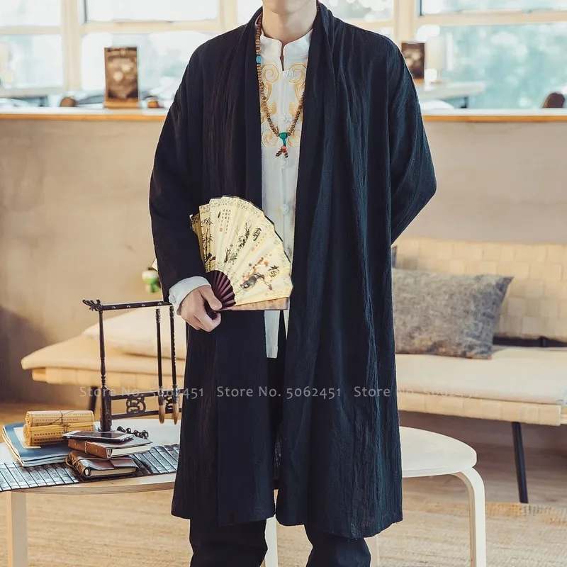 Asian Clothes Men Chinese Tang Suit Kung Fu Hanfu Robes Gown Japanese Kimono Haori Medieval Knight Viking Coats Cardigan Blouse |