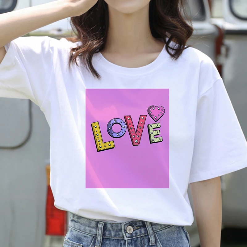 

Fashion Box of love T Shirt Women Lovely Print Short Sleeved O-neck T-shirt Vintage Vogue Ullzang Tshirt Harajuku Tops
