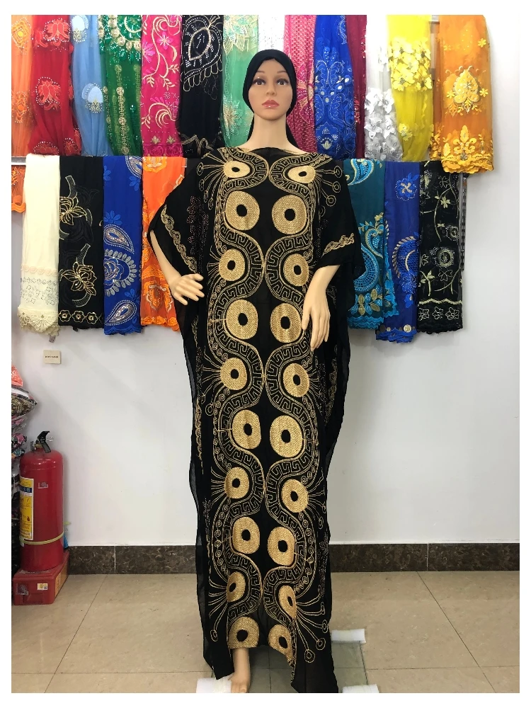 Новинка 2021, черное платье-абайя в африканском стиле с вышивкой для мусульманских женщин, свободное повседневное платье, Дашики, платье M018