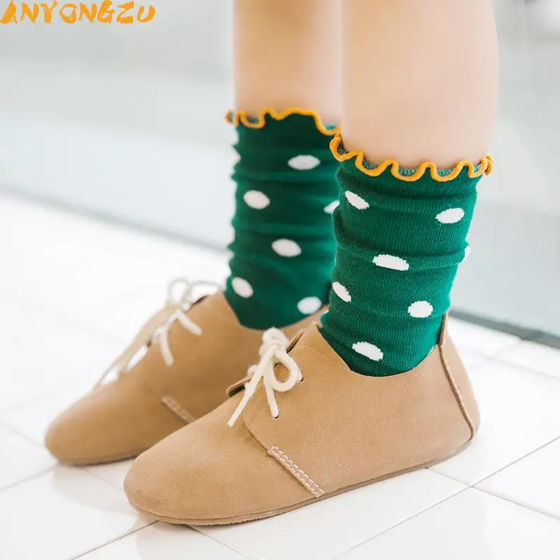 

2pcs=pair New spring and autumn stripe Polka dot pattern Children Heap heap socks crimping Cotton 1-3 years old Baby Girls Socks