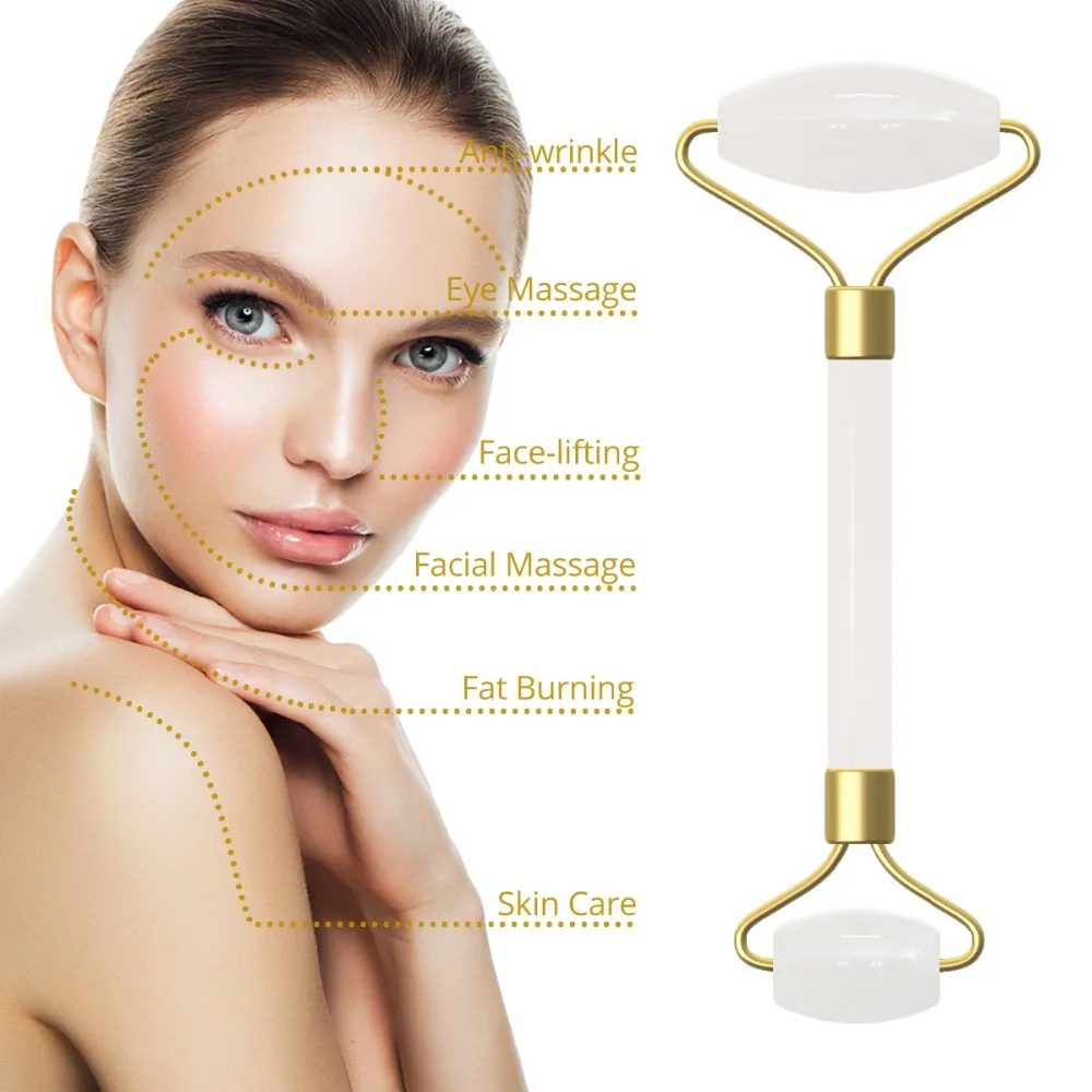 

White Facial Roller Guasha Board Scraper Set White Quartz Face Roller Facial Massage Gua Sha Tool Stone Hand Facial Massager