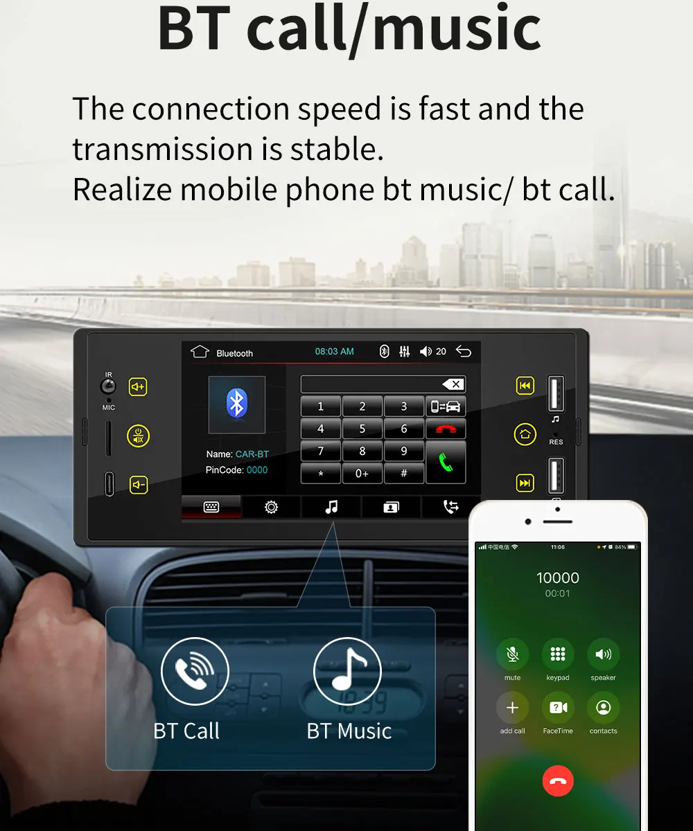 MOPECT 1 Din 5-дюймовый автомобильный MP5 FM Радио Видео Bluetooth плеер HD IPS музыкальный