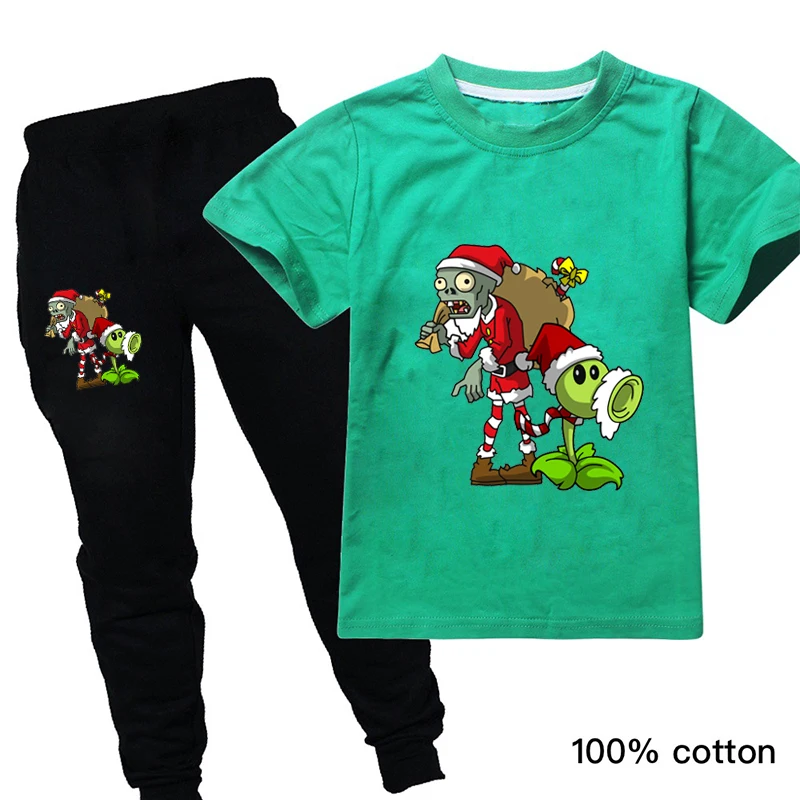 

Plants Vs Zombies Games Cartoon Boys Summer Clothes Sets Cotton Tops+long Pants Tracksuit Kids Clothing Girls Outfit Children
