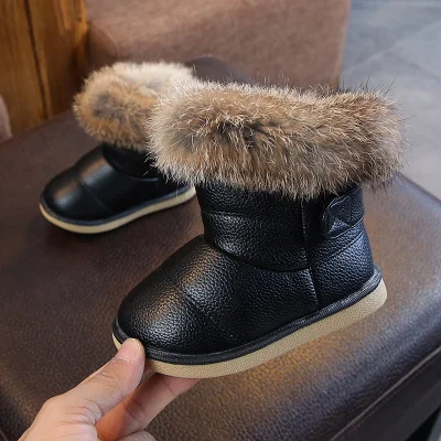 

New Children Casual Shoes Rabbit Fur Winter Martin Boots Boys Girls Shoes Fashion Leather Soft Antislip Warm Snow Boots