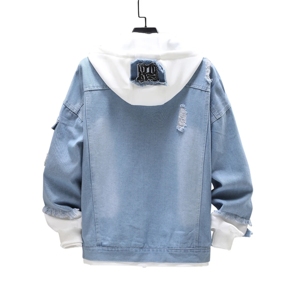 Мужская джинсовая куртка однобортная приталенная с капюшоном весна-осень 2021 |