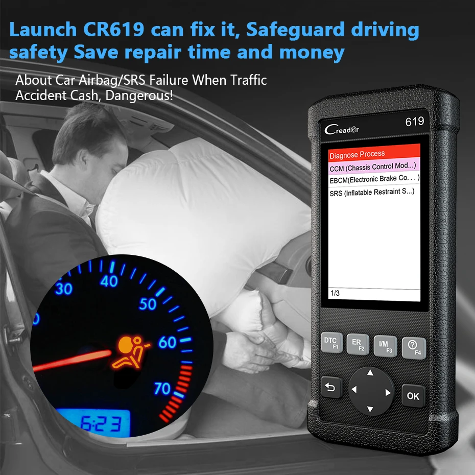 Запуск CR619 OBD2 автомобильный сканер ABS подушки безопасности srs OBD2 код ридер результаты аварии автомобильный диагностический Запуск OBDII автоматический диагностический инструмент