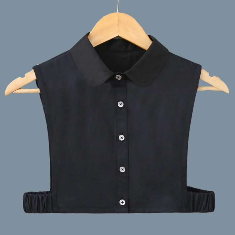 

Office Lady Detachable Lapel Half Shirt Black White Button False Collar Dickey