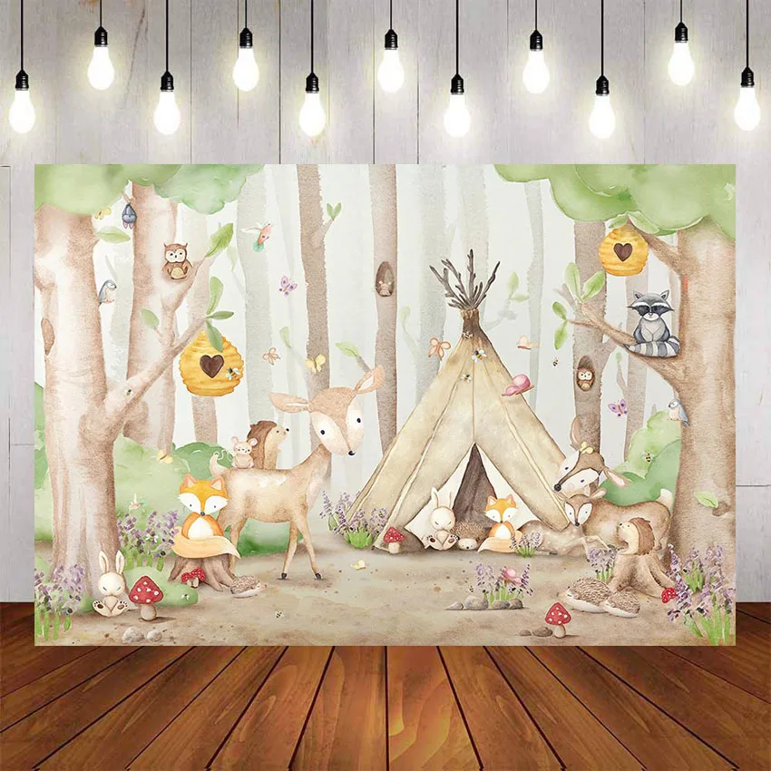 

Squirrel Sika deer Animal Backdrop for Photography Baby Shower Birthday Party Photographic Backdrops For Photo Studio