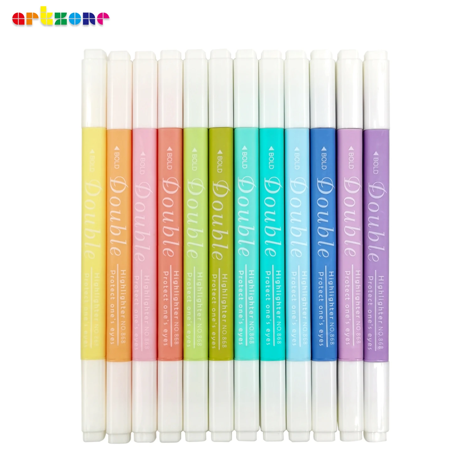 

12 Colors Double Headed Highlighter Pen Pastel Color Fluorescent Square Shape Marker School Stationery Supply for Students