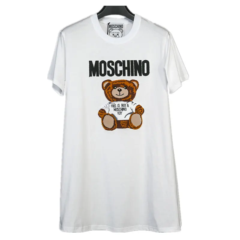 

New moschino women's t-shirt paper shell bear flocking bear loose short-sleeved mid-length