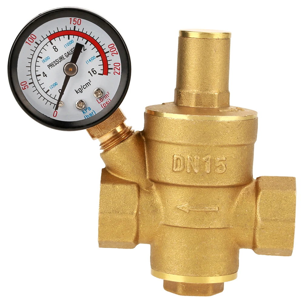 

DN15 Brass Adjustable Water Pressure Regulator Reducer With Gauge Meter