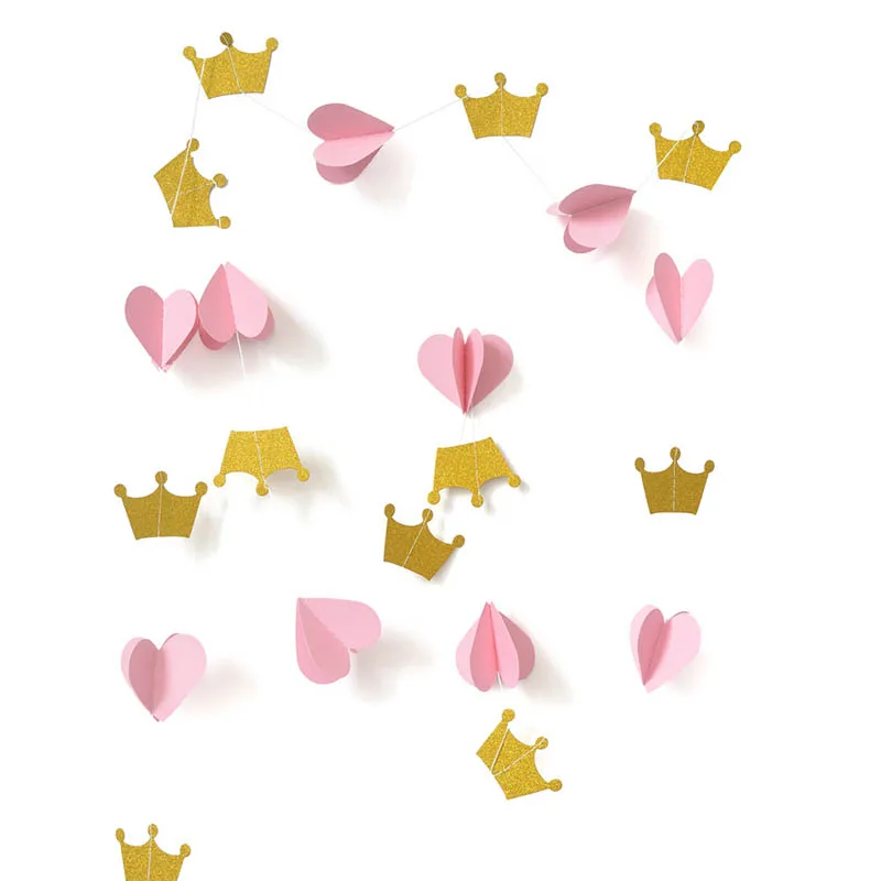 1 комплект 2 м розовый бандаж баннер 3D Любовь и Корона из бумаги Гирлянда флаги для