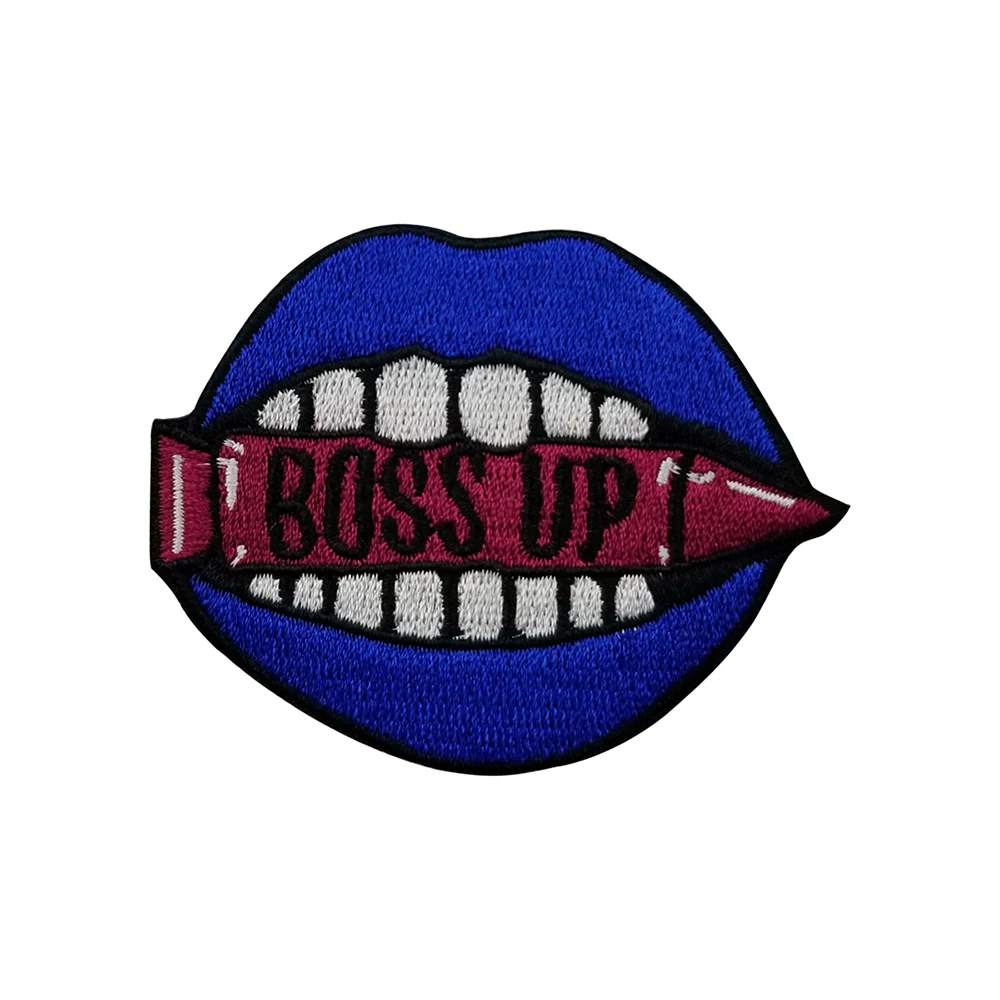 Забавные бирки вышивка в виде губа босса патч термоклейкий значок для украшения