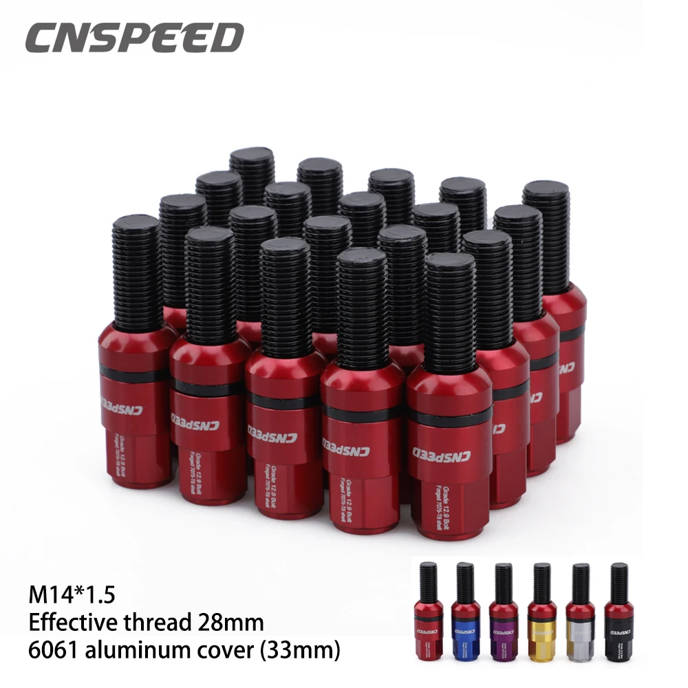 20pcs 6061 Aluminum Round Seat Wheel Bolts Lug Nuts With Caps For Bolts &Sleeve Anti Theft m14*1.5 Shank Length 28mm