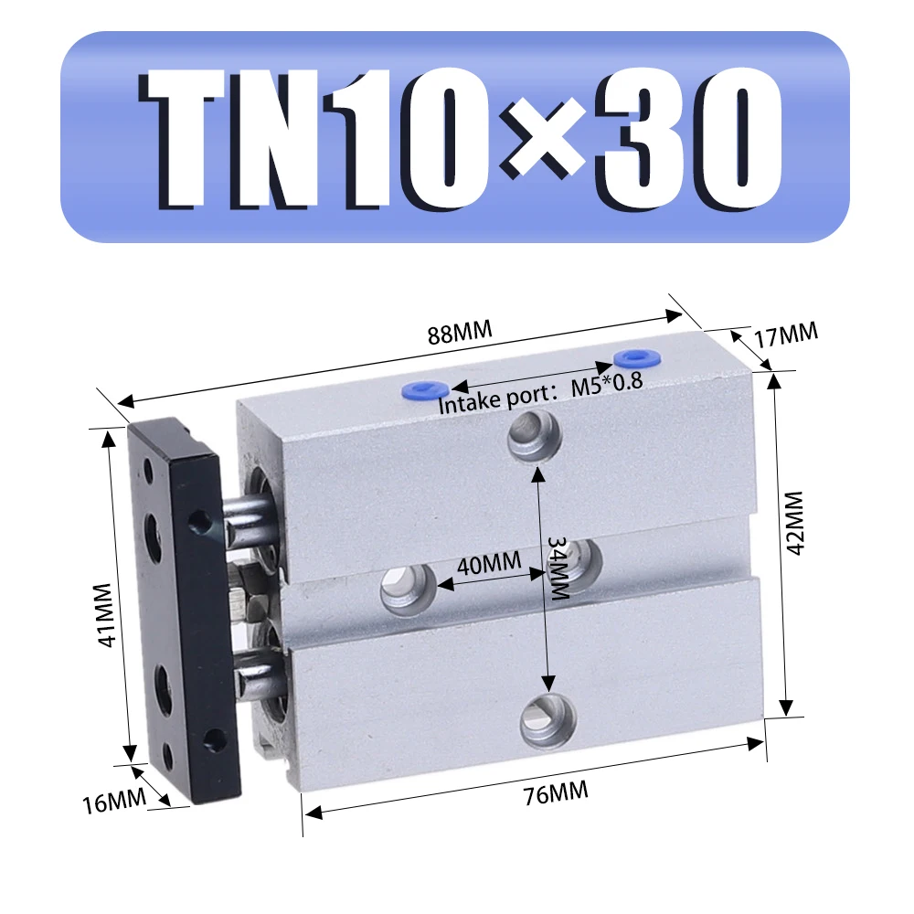 TN10x30 Двойной стержень пневматический цилиндр TN 10 мм Диаметр 10/15/20/25/30/35/40/50/60/70/80/90/100/125/150 мм ход воздуха цилиндр Алюминий из алюминиевого сплава - Цвет: TN10x30