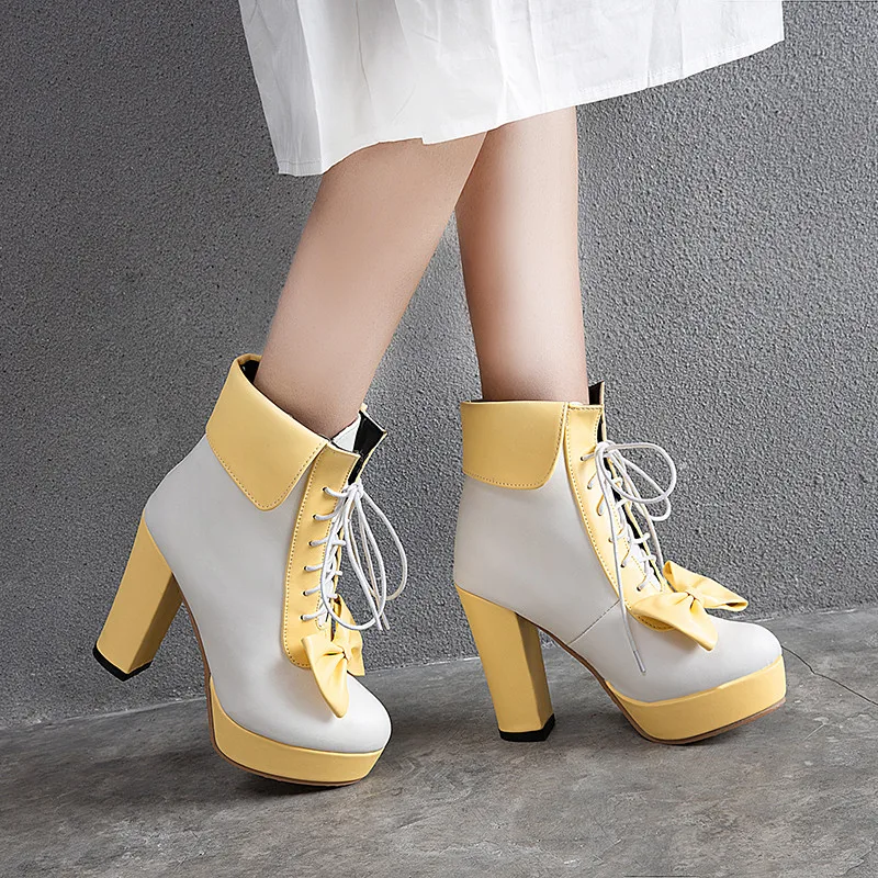 

ASUMER 2020 new autumn winter boots women round toe ladies up ankle boots mixed colors platform boots womens plus size 34-48