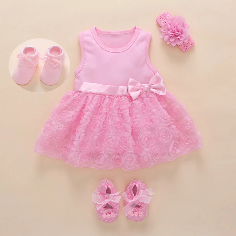 Newborn Baby Girl Dress Baby Dress Baby Clothes 0-3 Months Wedding Party Birthday Outfits 0-1 Years Dress Shoes Set Christening