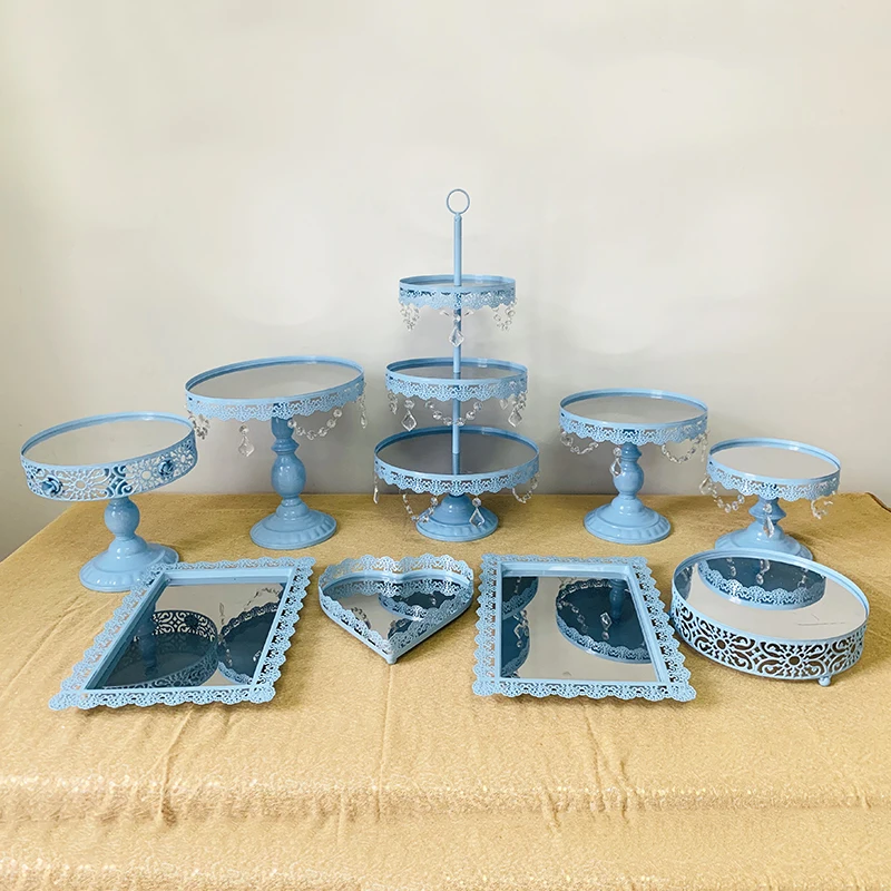 Синие кристаллы торт стенд башня из кексов Свадебные тарелки набор
