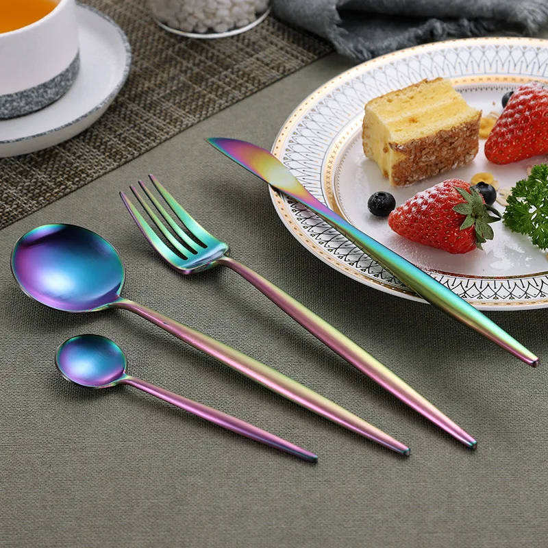 4 шт./компл. столовые приборы из нержавеющей стали разноцветные черные набор