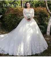 2021 lace embroidery half sleeve wedding dresses long train wedding gown v neck elegant plus size vestido de noiva