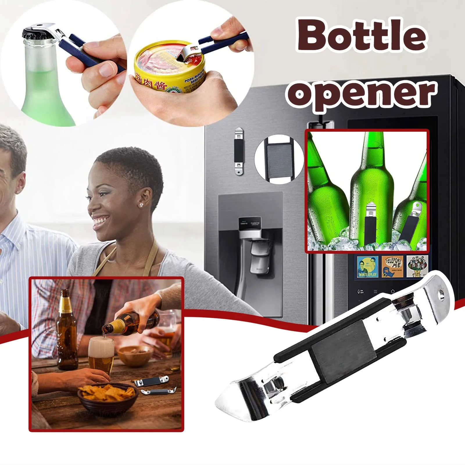 

Stainless Steel Bottle Opener With Magnet To Open Bottle Beer Can Opener