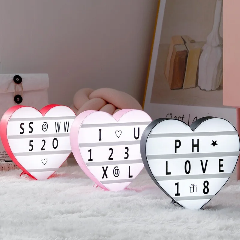 

22*22CM USB LED Love Heart Night Light Box DIY Letters Symbol Cards Decoration Lamp Message Board Lightbox Battery Powered Gift