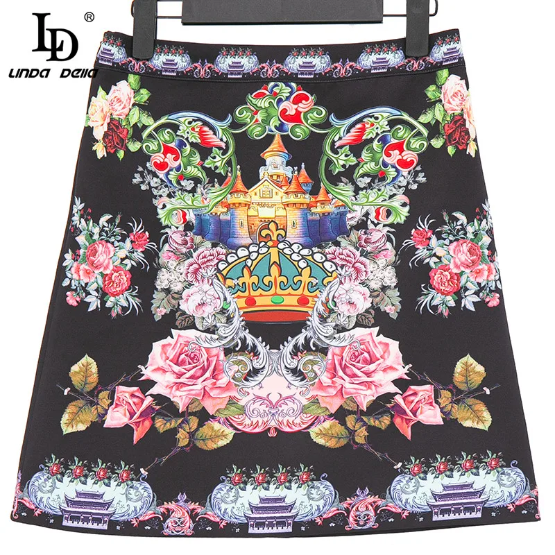 

LD LINDA DELLA Autumn Winter Suit Women Long sleeve Patchwork Floral print Vintage Jacket and Slim Mini Skirts 2 Pieces Set