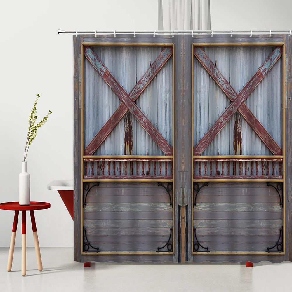 

Retro Arched Door Shower Curtain Old Wood Grain Gate 3D Printing Washable Bathroom Decor Home Supplies Bath Curtains With Hook