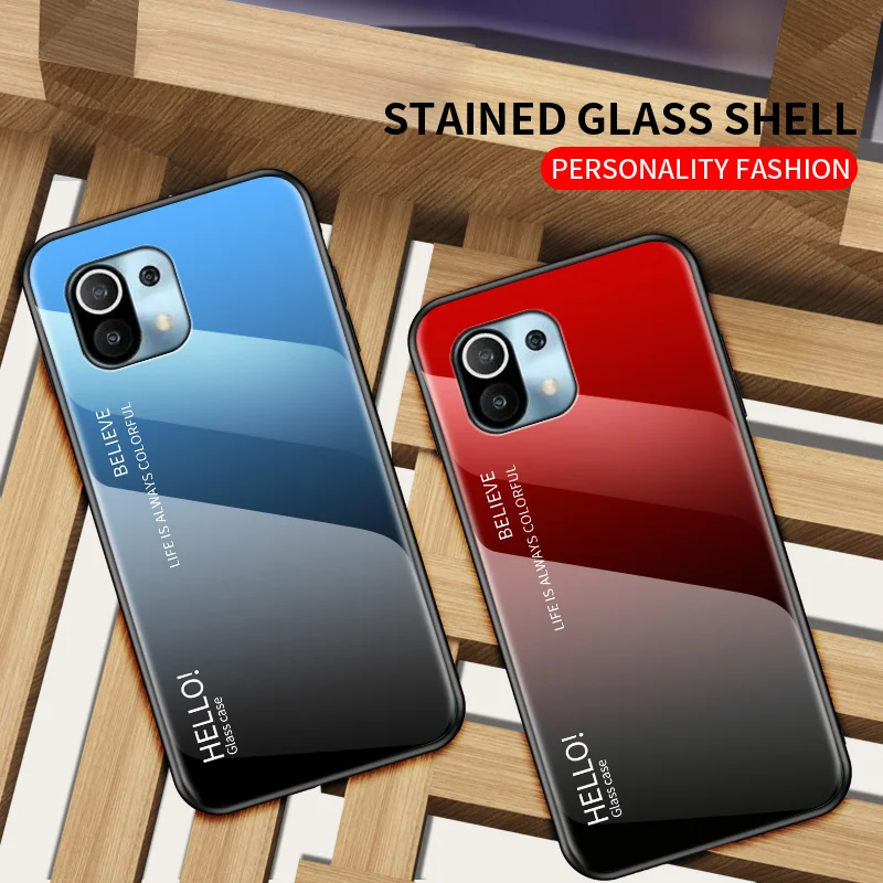 

For Xiaomi mi 11 Case Luxury Gradient Tempered Glass Phone Cover For Xiaomi mi 11 Pro Coque Shockproof Protection Shell Fundas