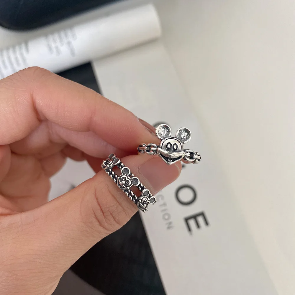 FENGLI Mickey античное серебряное регулируемое женское кольцо для девочки мини-мышь
