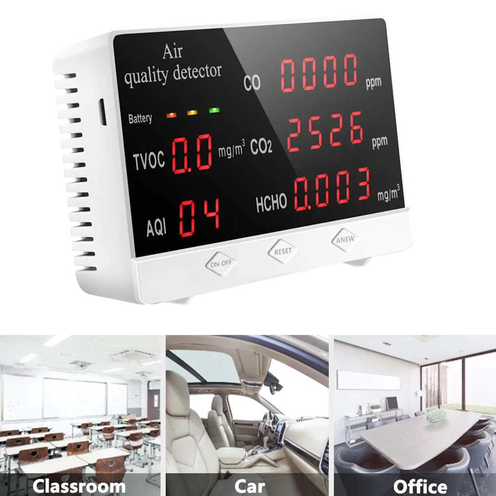 

Carbon Dioxide Meter Digital Display High Accuracy CO CO2 HCHO TVOC Detector Real Time Data Air Quality Analyzer Monitor