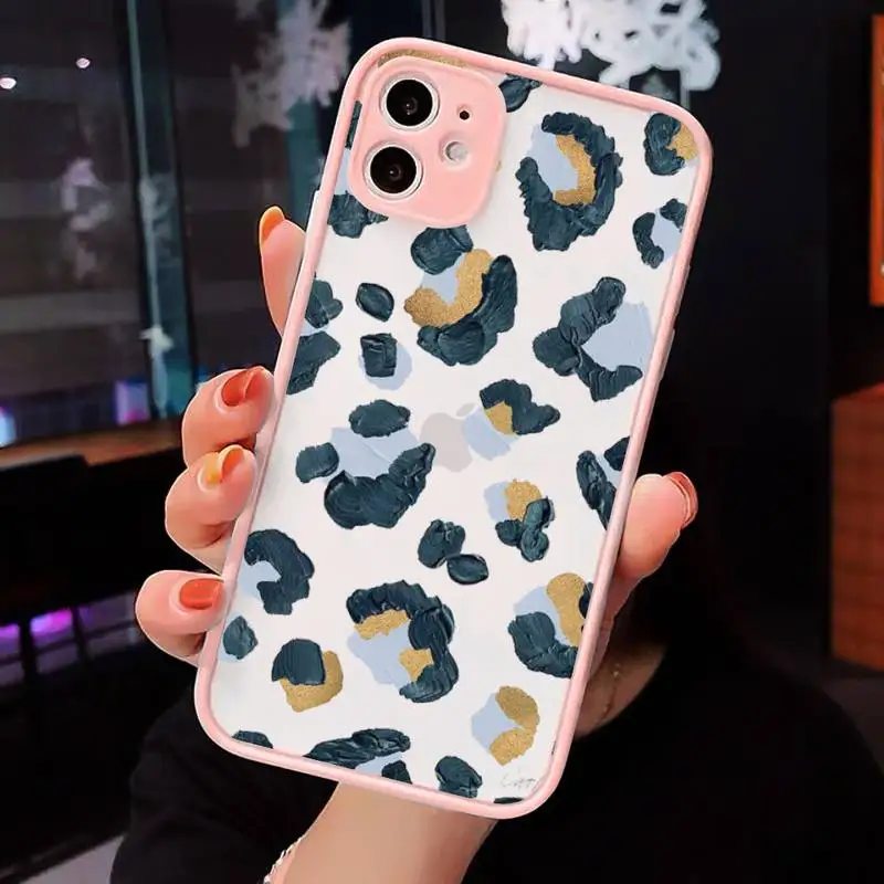 

Leopard Print Phone Case Pink matte transparent For iPhone 7 8 x xs xr 11 12 pro plus max mini Clear Funda