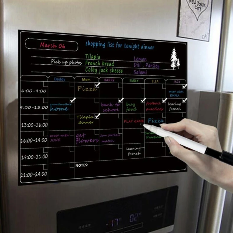 

Magnetic Refrigerator Chalkboard,Weekly Menu, Meal Planner, Grocery Shopping List, Board, for Kitchen Fridge