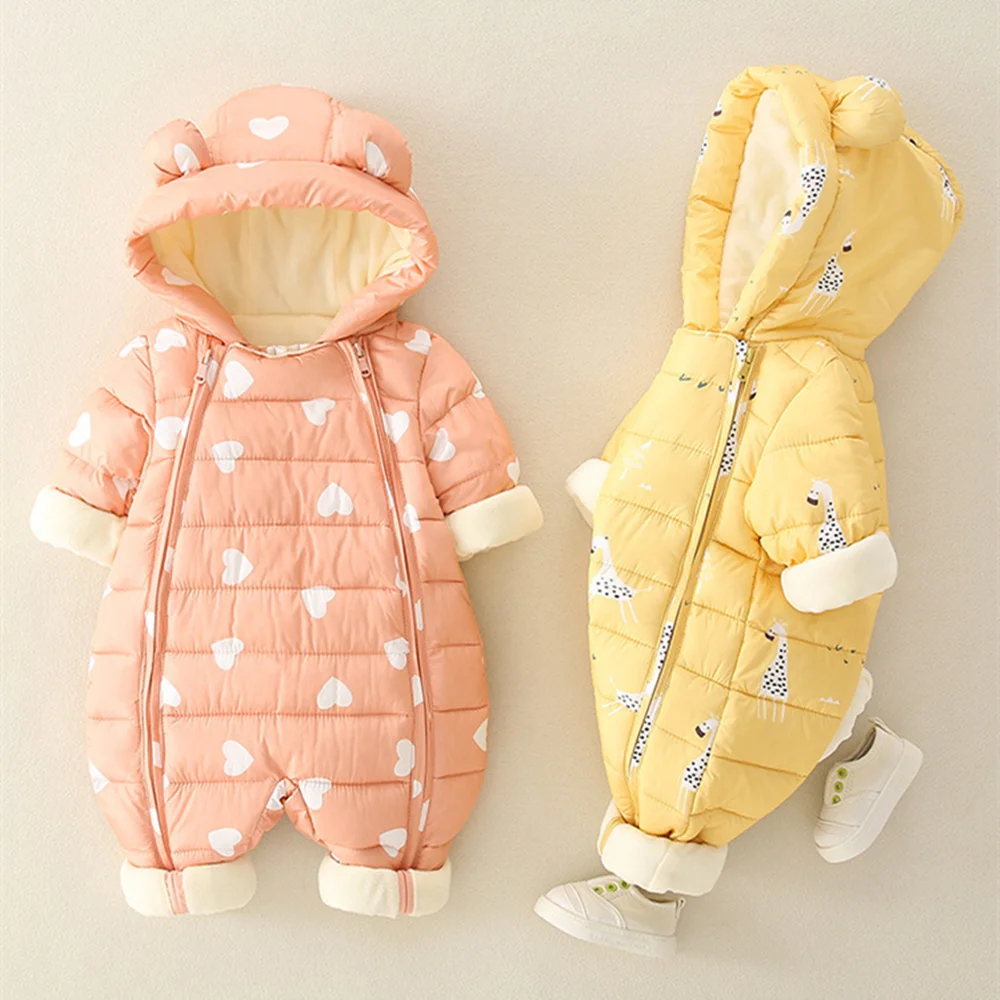 2022 Newborn Baby Jumpsuit Hooded Plus Velvet Warm winter wear Baby Boys Snowsuit Toddler Snow Suit Girl Cotton Overalls Rompers images - 6