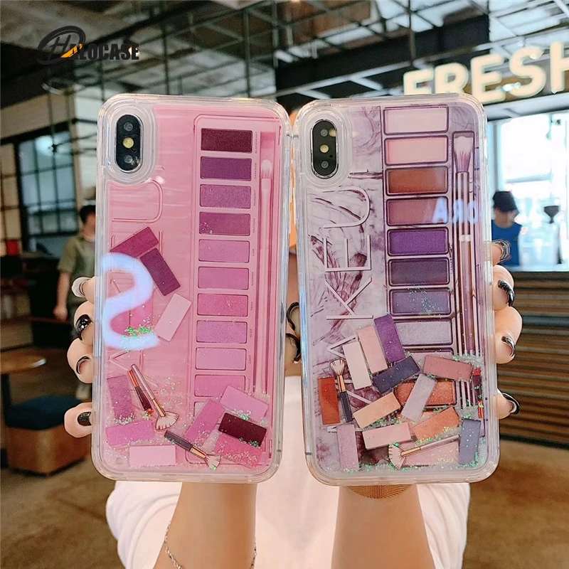 

Makeup Eyeshadow Palette Phone Case For iPhone 12 mini XS Max XR 11Pro Max 6 6s 7 8 plus Dynamic Glitter Cosmetic Quicksand
