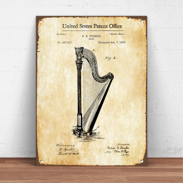 

Винтажный патент Harp 1890 металлический жестяной знак, металлический знак, Настенный декор, модный художественный декор, плакат, мужская пещер...