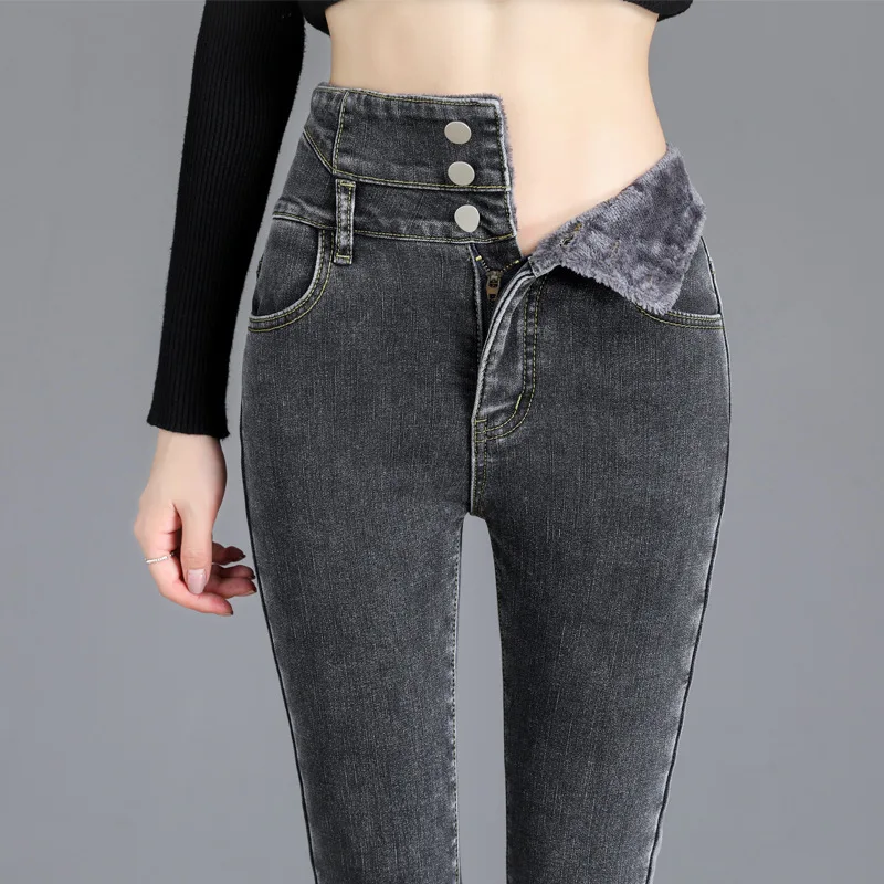 

2020 Winter Jeans Women Fleeces Inside Thickening Denim Pants High Waist Warm Trousers Female jeans woman Pants Plus size
