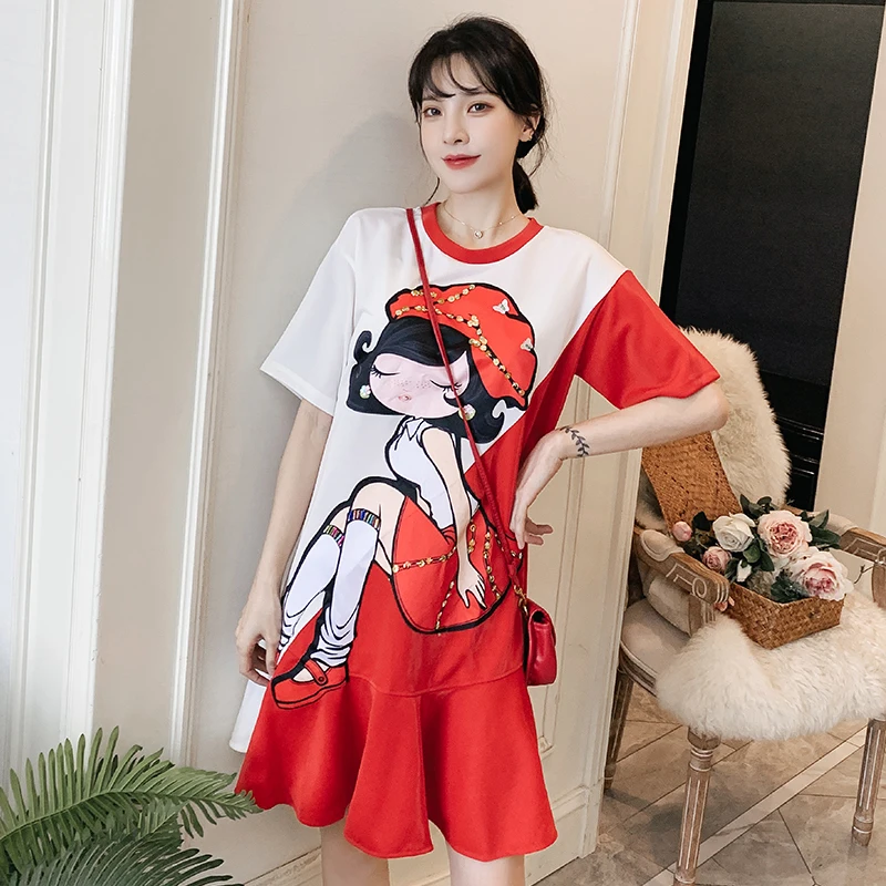 Женское Повседневное платье с мультяшным принтом подиумная футболка блестками