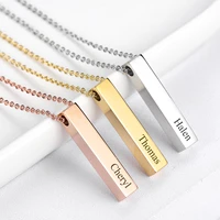 custom name necklace four sides engraving personalized square bar chains stainless steel bar pendant necklaces fathers day gift
