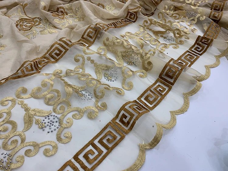 Top Selling African Women Scarf Muslim Embroidery Cotton Splicing net scarf Big Soft Headscarf Hijab BM816 |