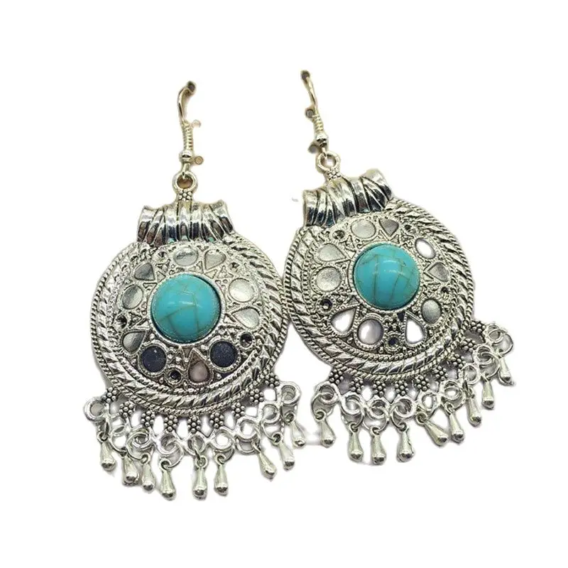 

The original style of jewelry earrings Turquoise fringed Miao Silver Earrings