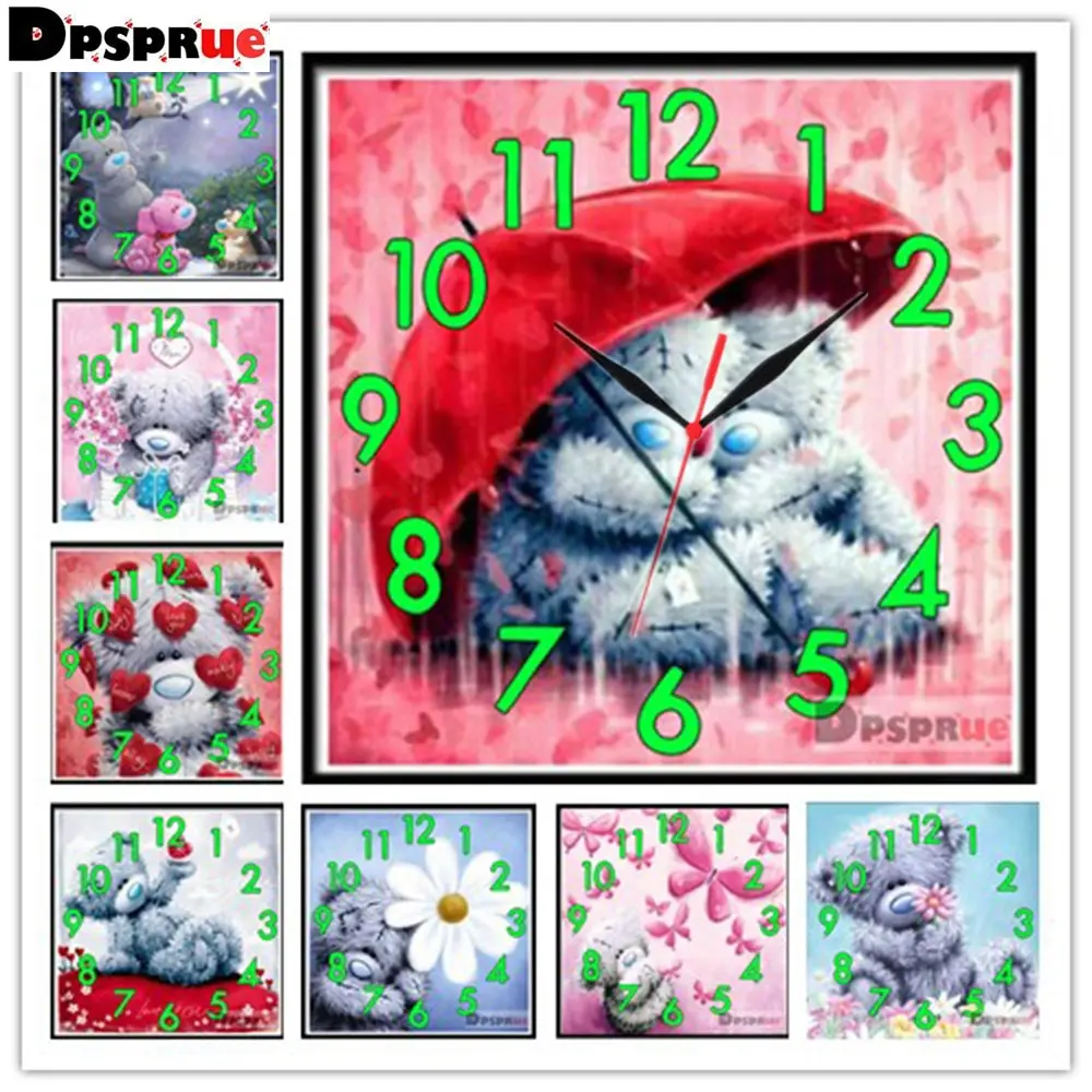 

Full Drill Diamond Painting Cross Stitch With Clock Cartoon cute animal bear Mosaic 5D Diy Square Round 3d Embroidery Gift AE886