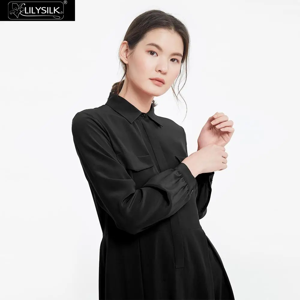 Женское шелковое платье LilySilk изящное с длинным рукавом в стиле ретро бесплатная